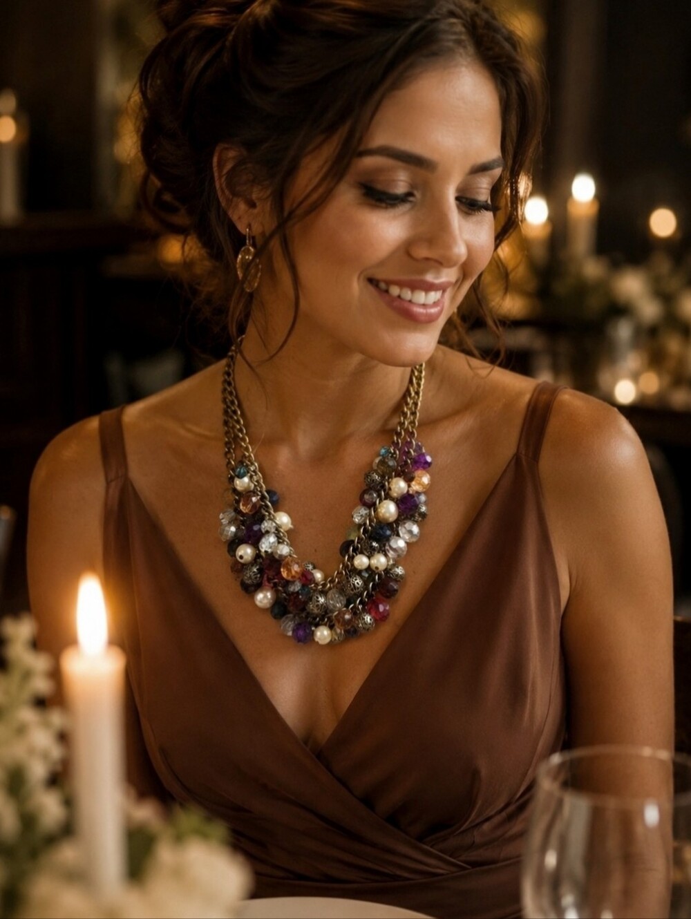 2 Strand Oxidized Brass Beaded Faux Pearl Bauble SHA Filigree Balls Necklace